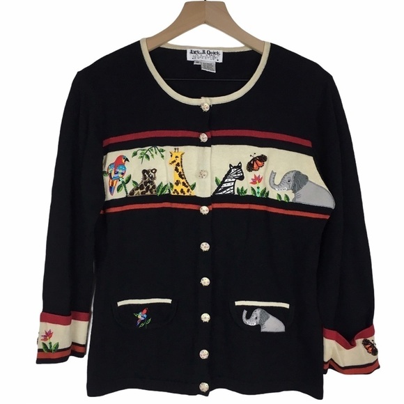 VINTAGE Cardigan Sweater Jack B Quick Animals Beaded Jungle Theme Size Medium - Picture 15 of 15
